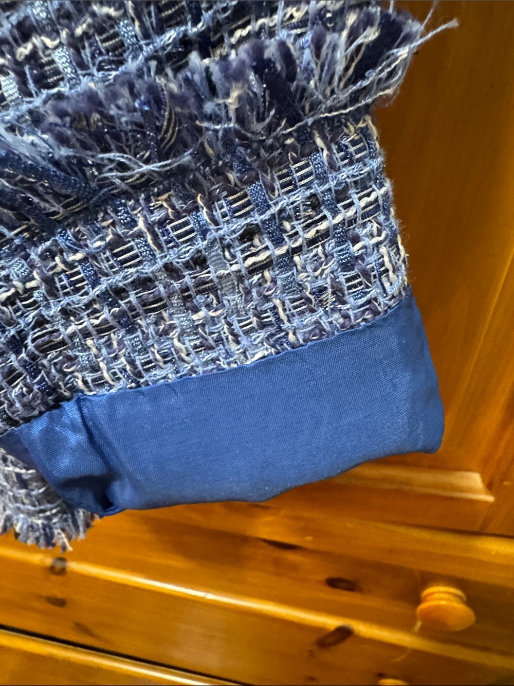 Anne Klein Blue Tweed Fringe Blazer - Picture 6 of 8
